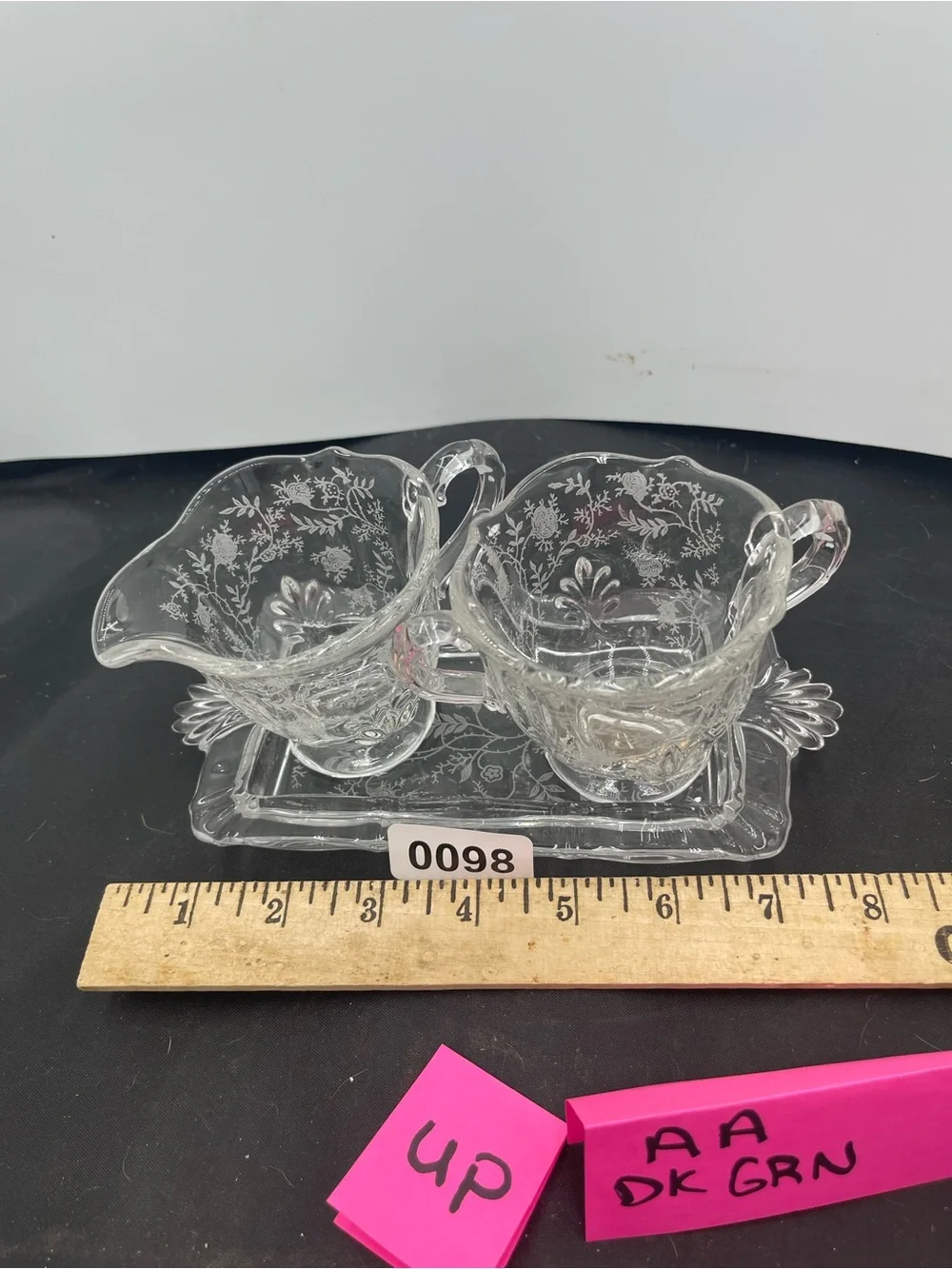 Clear Etched Glass Creamer and Sugar Set - Elegant Clear